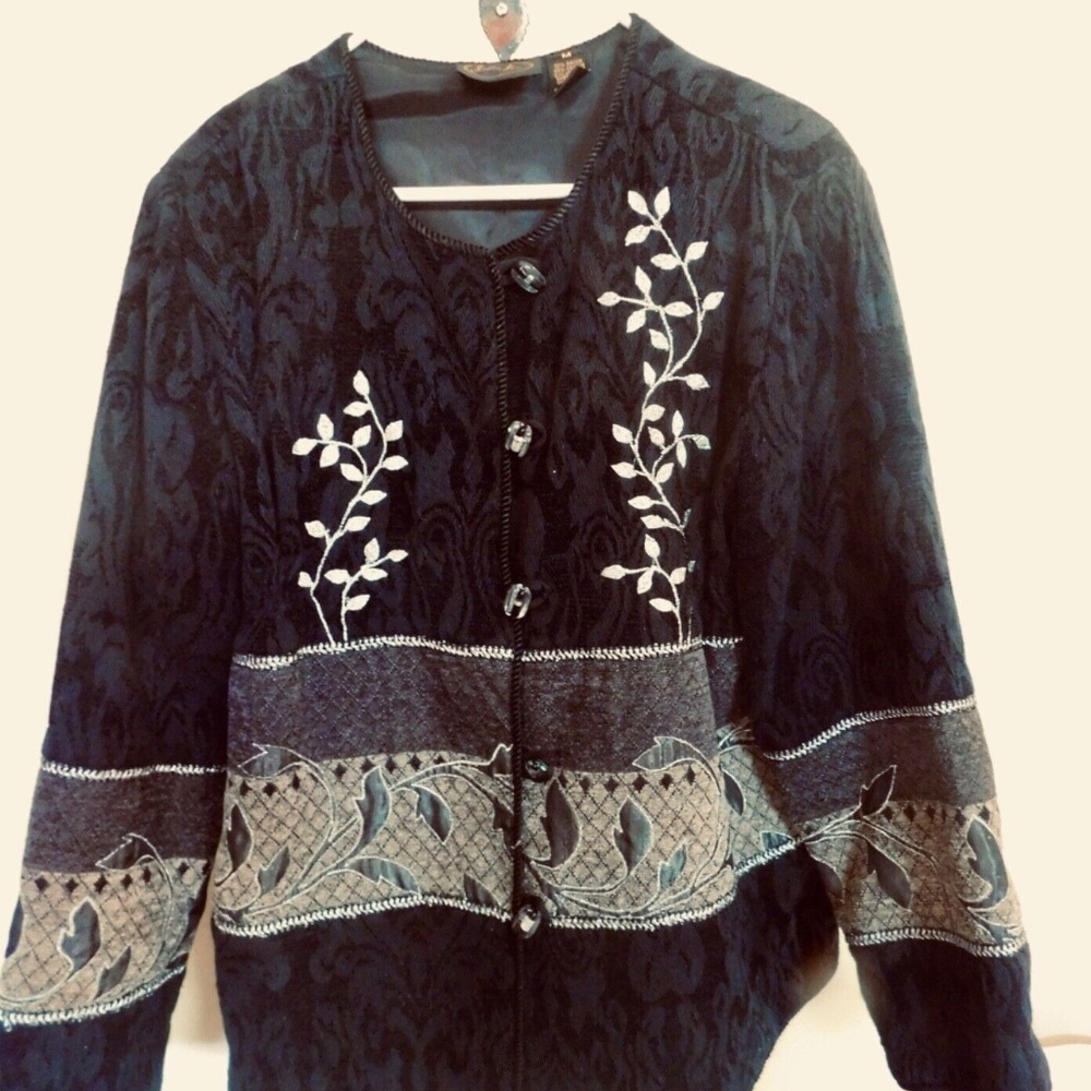 Julia Kim Embroidered Jacket Black Blazer Long Sleeves Sz Med Unique & Beautiful